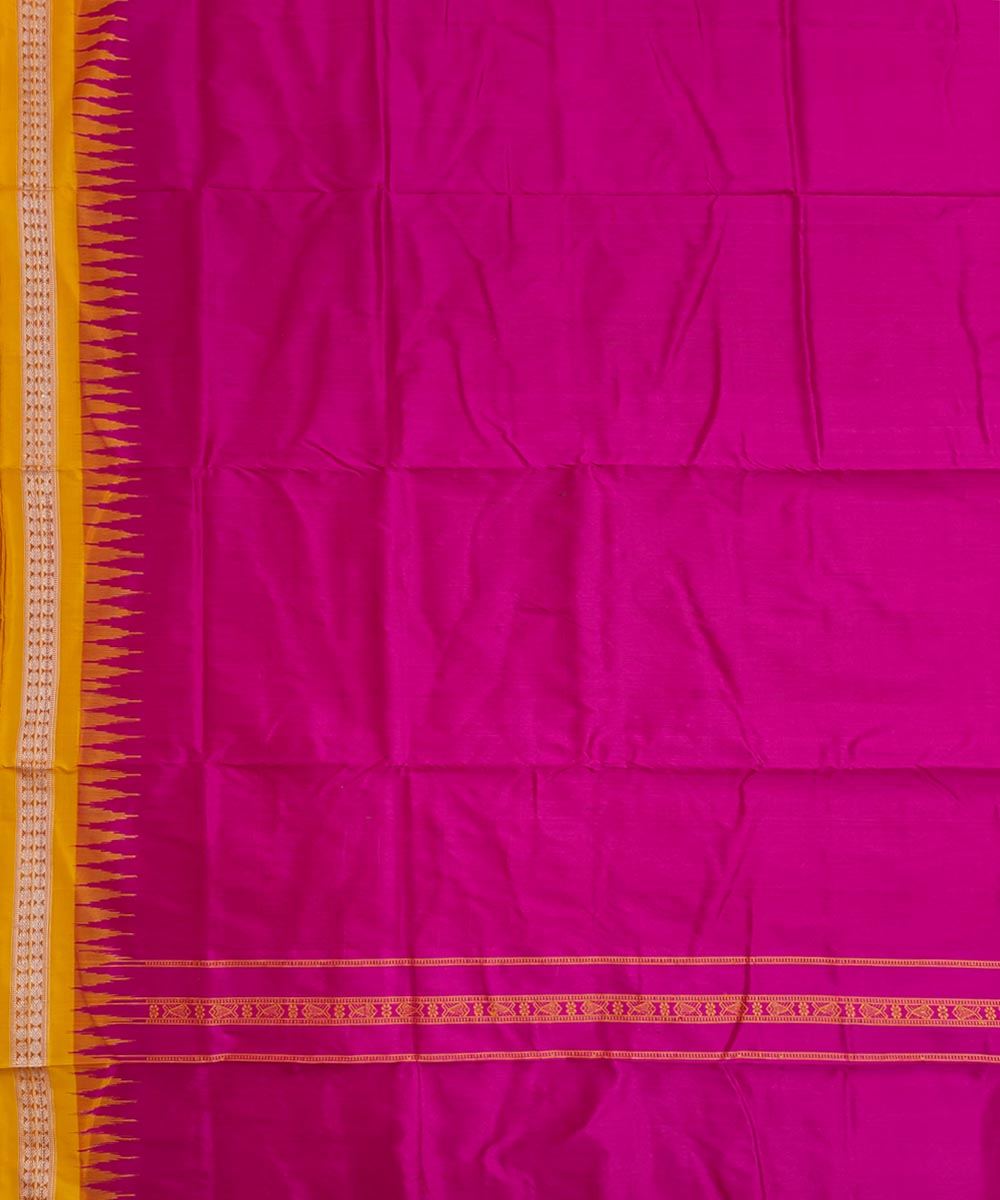 Pink yellow border handwoven sambalpuri silk dhoti