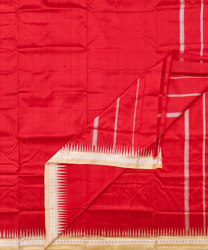 Red beige border handwoven silk sambalpuri dhoti
