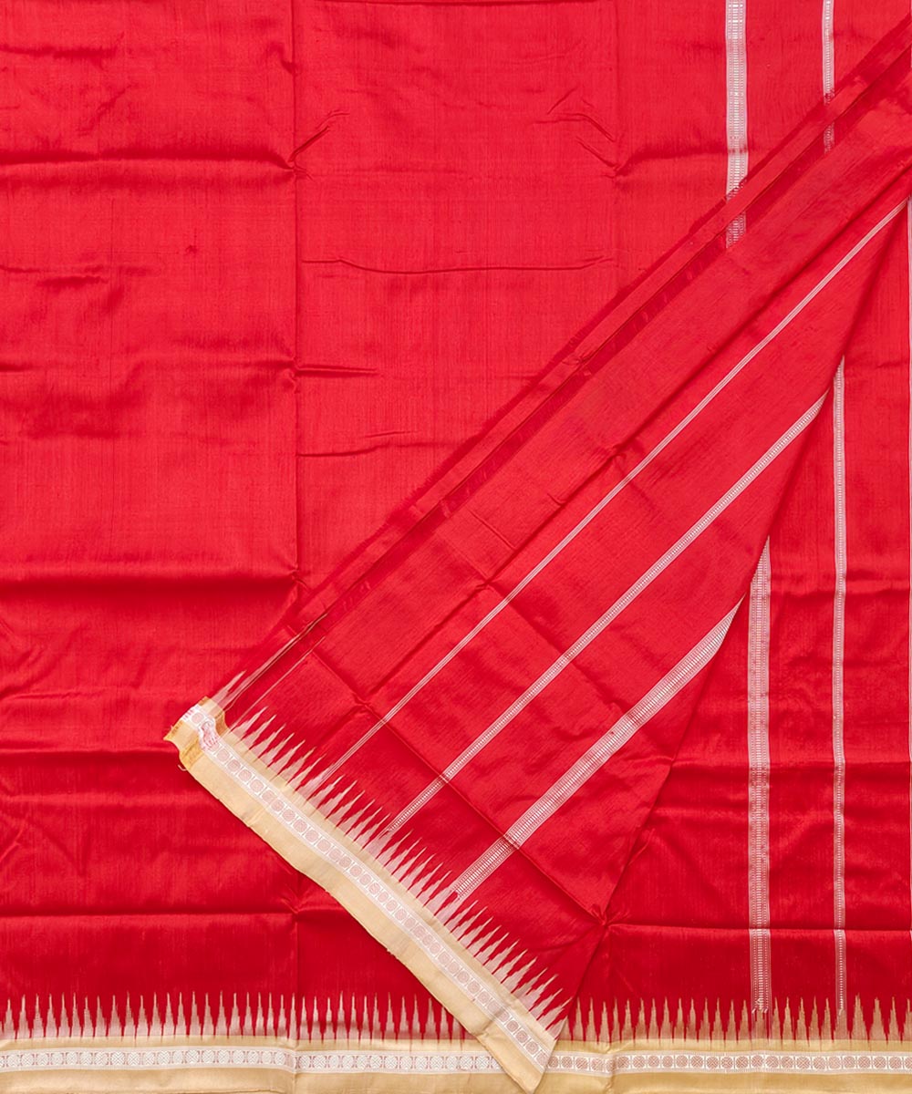 Red beige border handwoven silk sambalpuri dhoti