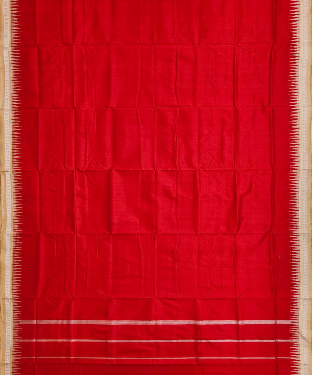 Red beige border handwoven silk sambalpuri dhoti