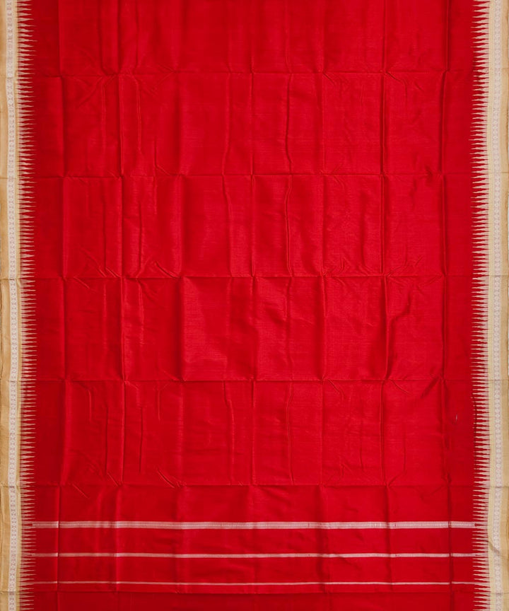 Red beige border handwoven silk sambalpuri dhoti