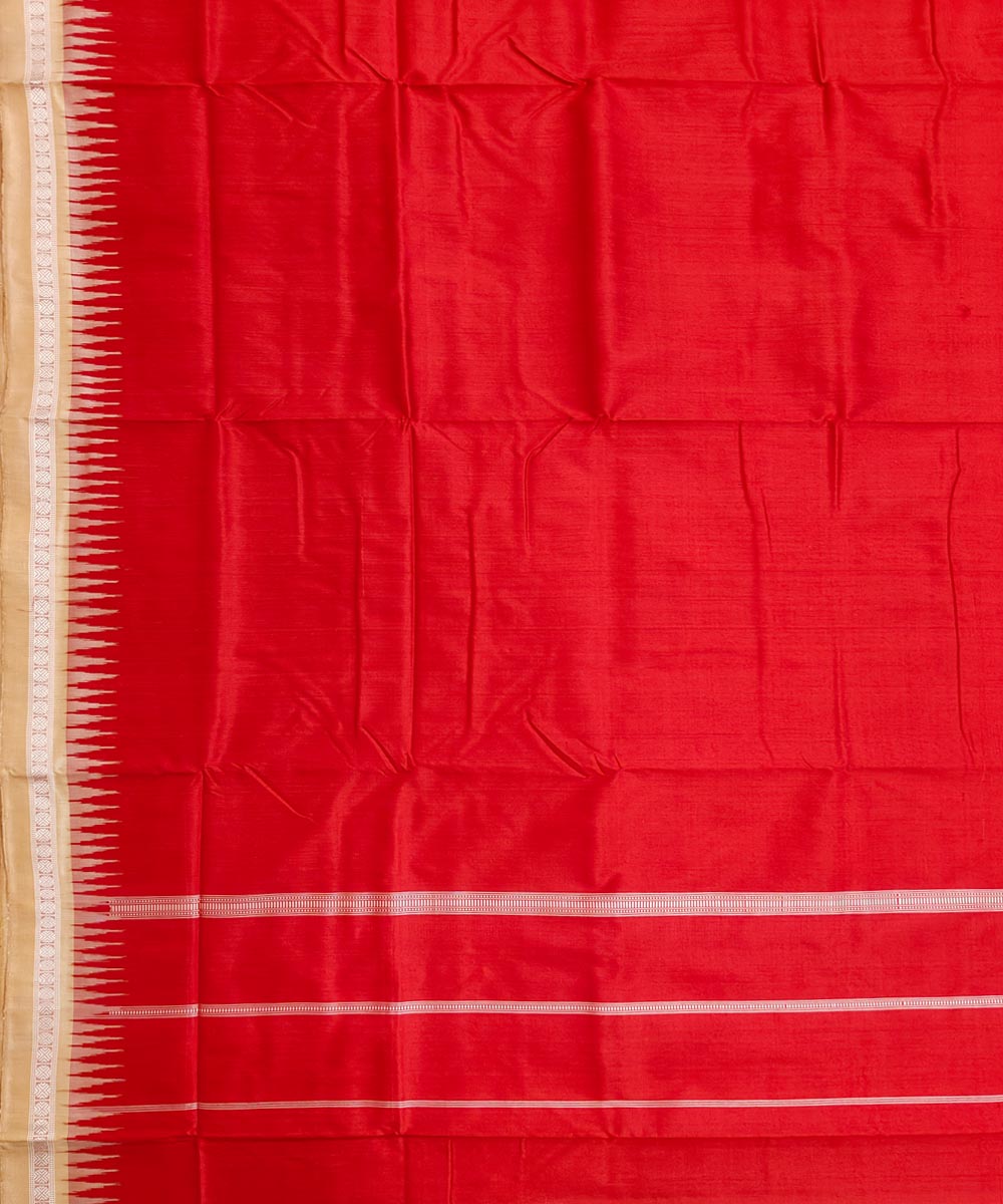 Red beige border handwoven silk sambalpuri dhoti