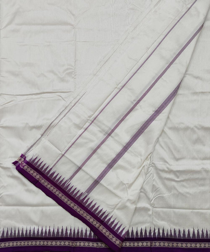 White purple border handwoven silk sambalpuri dhoti