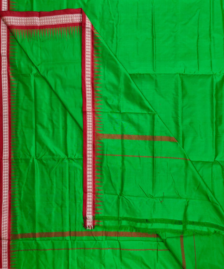 Parrot green red border handwoven silk sambalpuri dhoti