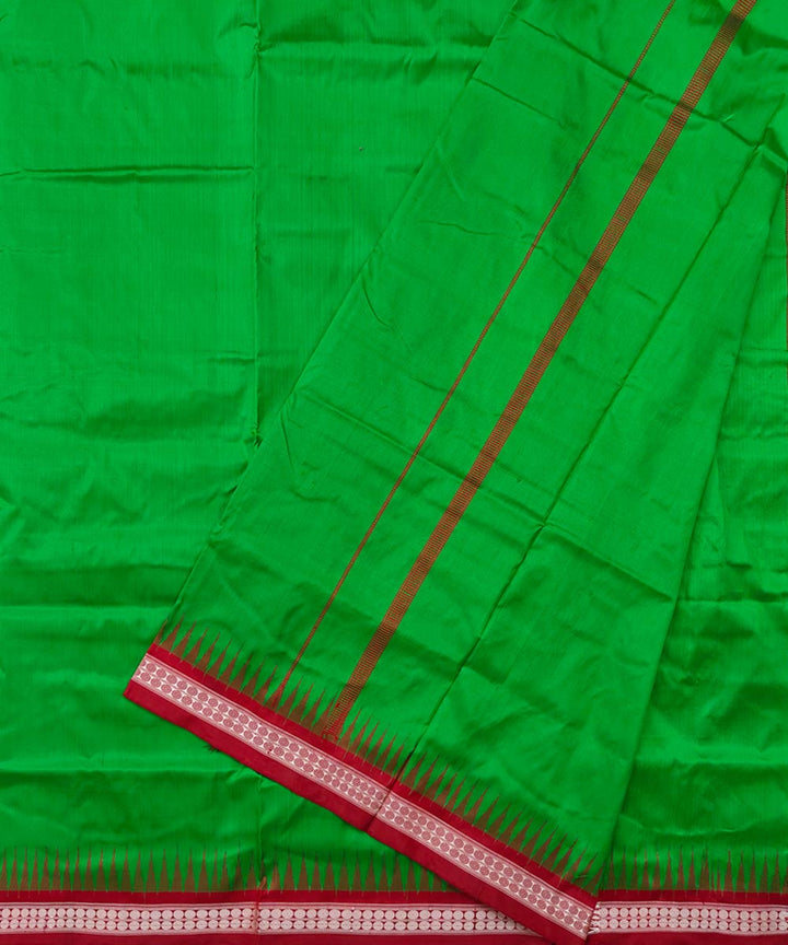 Parrot green red border handwoven silk sambalpuri dhoti