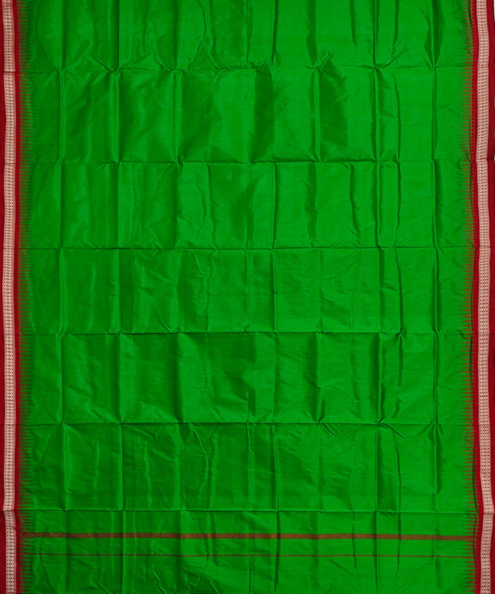 Parrot green red border handwoven silk sambalpuri dhoti