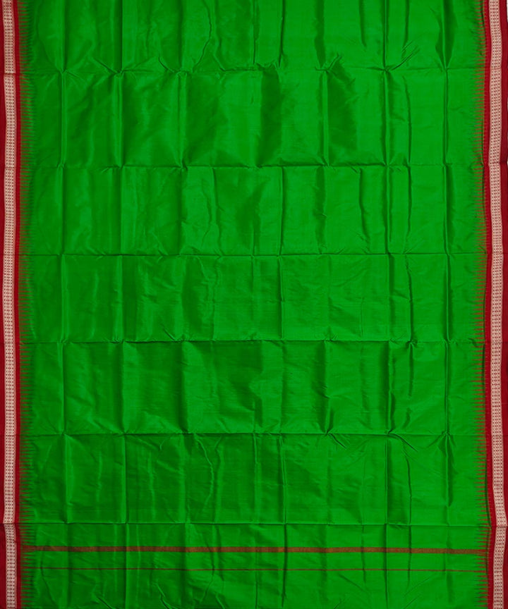 Parrot green red border handwoven silk sambalpuri dhoti