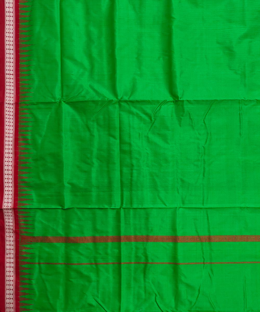 Parrot green red border handwoven silk sambalpuri dhoti