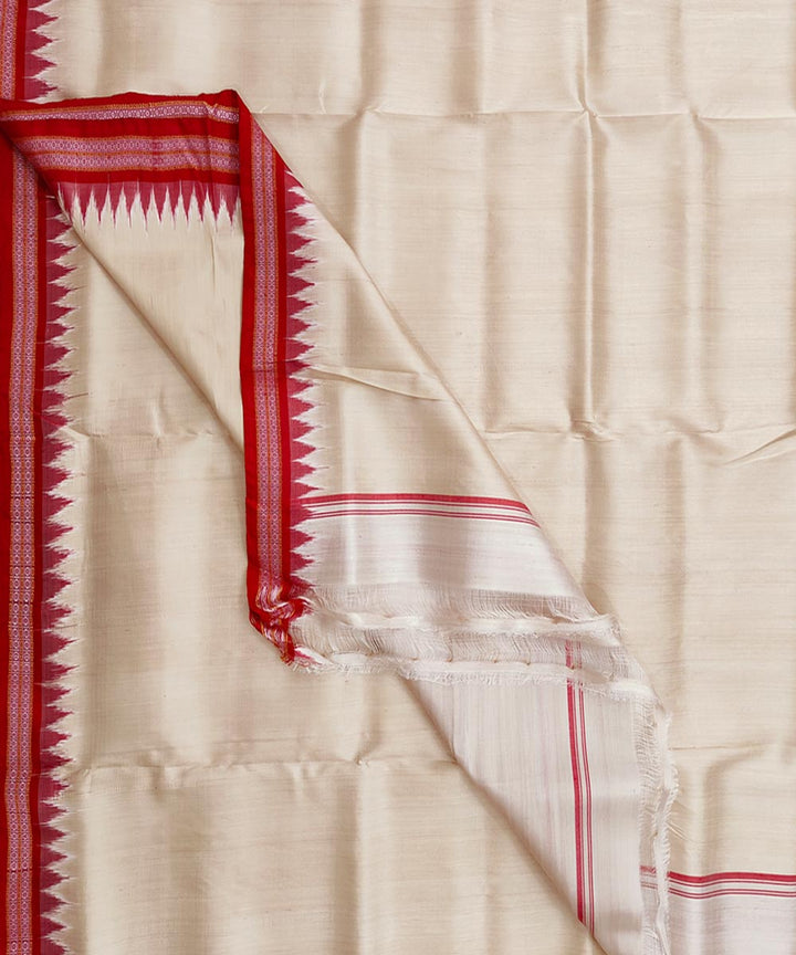 Beige red border handwoven silk khandua dhoti