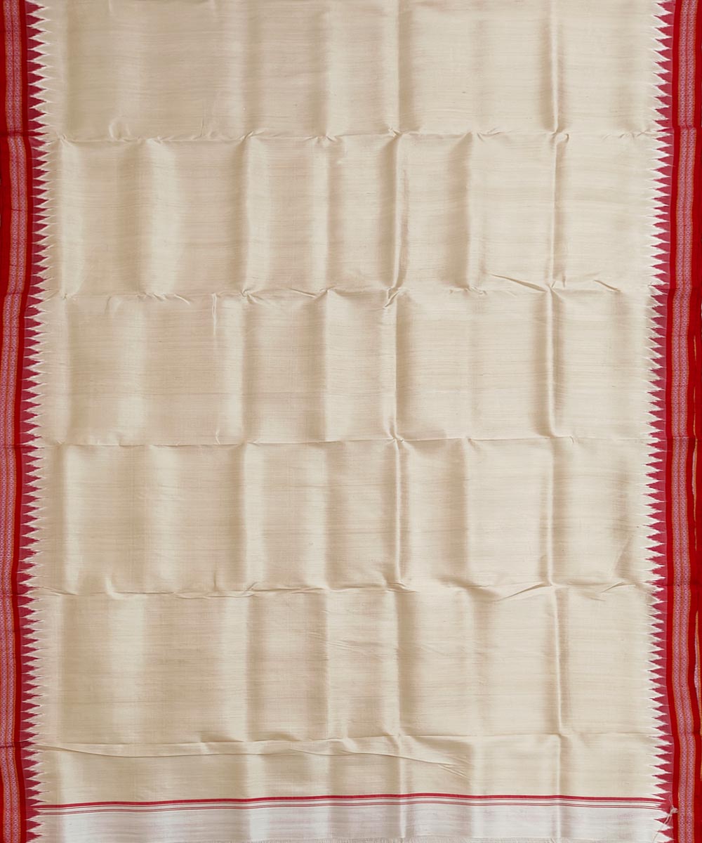 Beige red border handwoven silk khandua dhoti