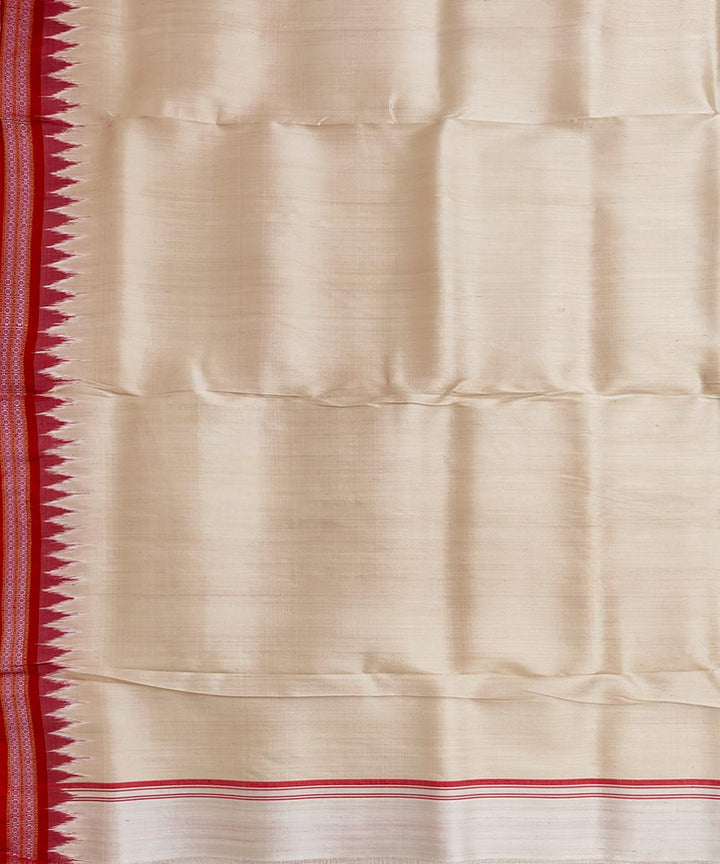 Beige red border handwoven silk khandua dhoti