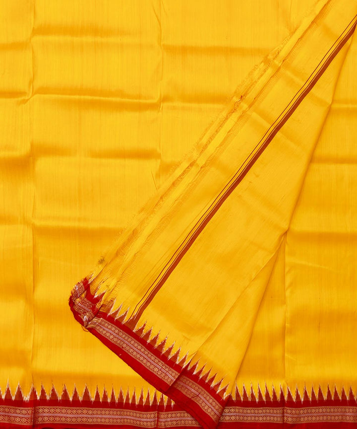 Yellow red border handwoven silk khandua dhoti