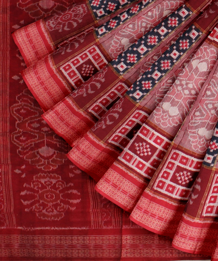 Multicolor maroon cotton handloom sambalpuri saree