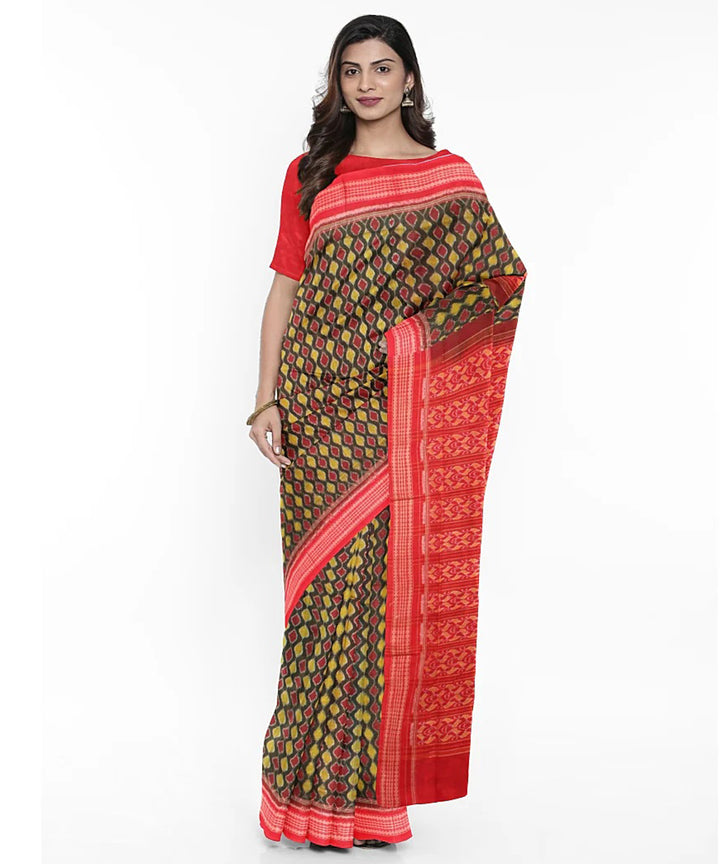 Mehindi red cotton handwoven sambalpuri saree