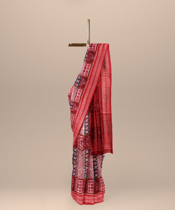 Multicolor maroon cotton handloom sambalpuri saree