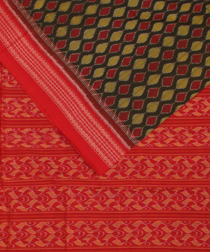 Mehindi red cotton handwoven sambalpuri saree