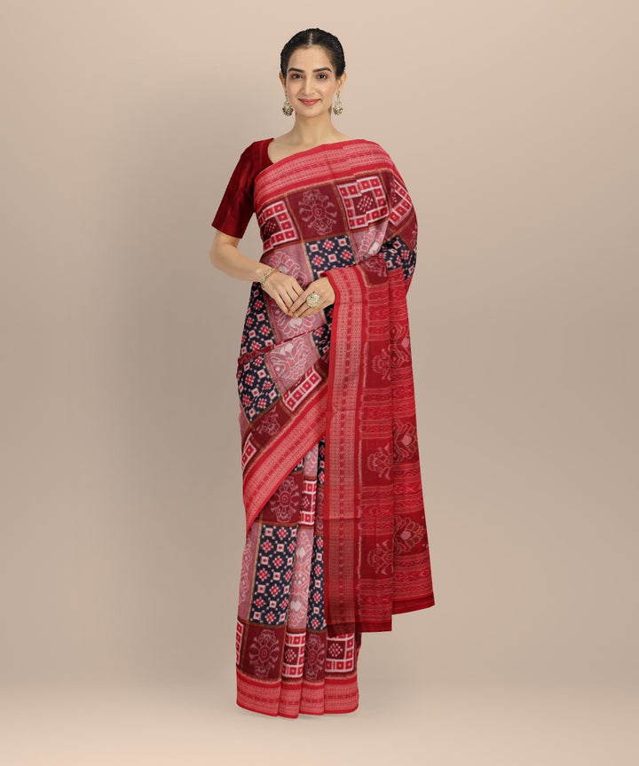 Multicolor maroon cotton handloom sambalpuri saree