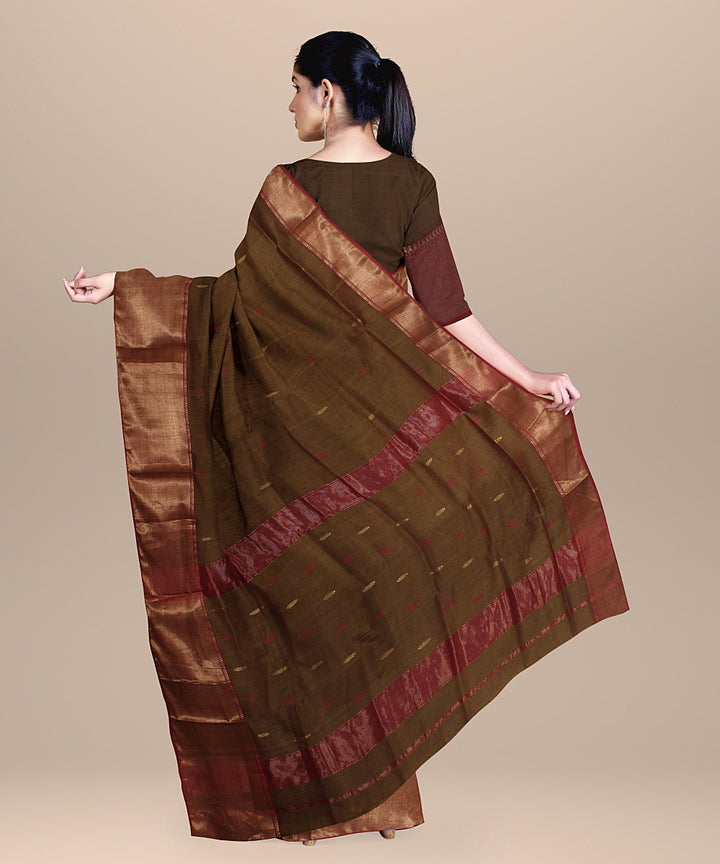 Green maheshwari handloom cotton silk saree