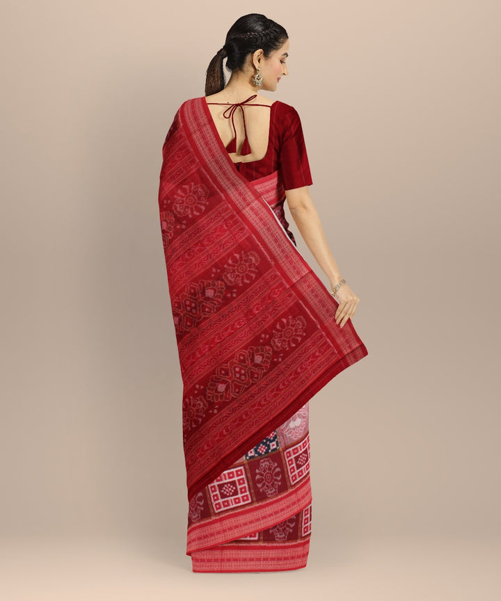 Multicolor maroon cotton handloom sambalpuri saree