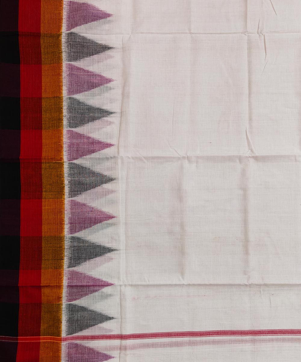 Offwhite multicolour check border handwoven cotton sambalpuri dhoti