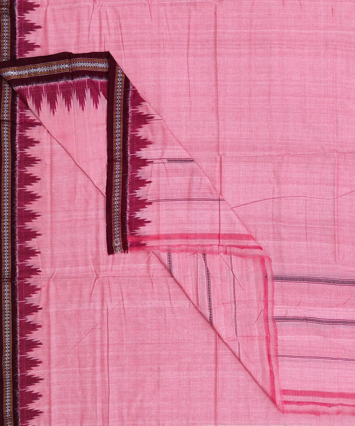 Pink maroon border handwoven cotton sambalpuri dhoti