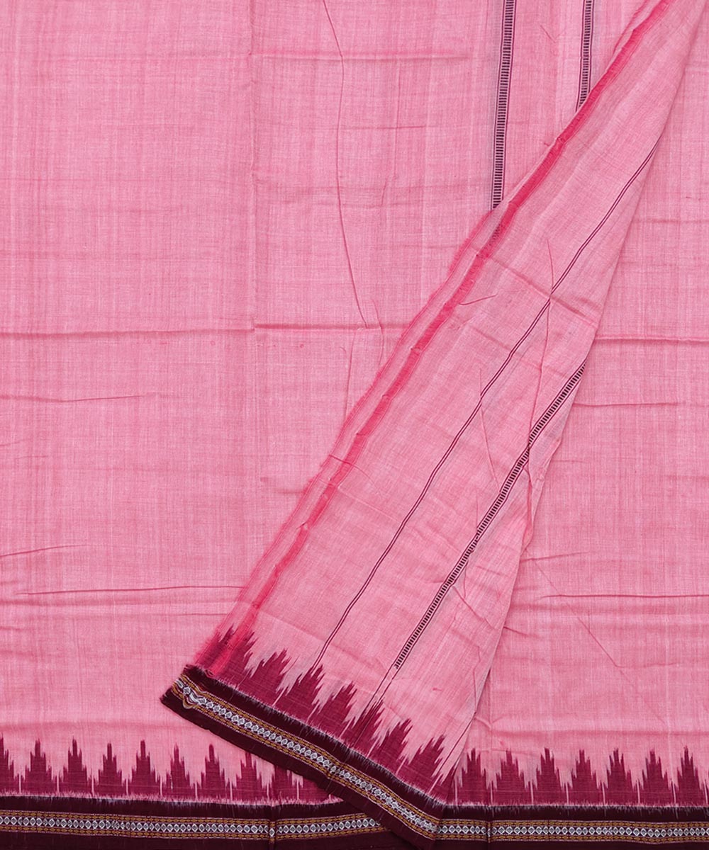 Pink maroon border handwoven cotton sambalpuri dhoti