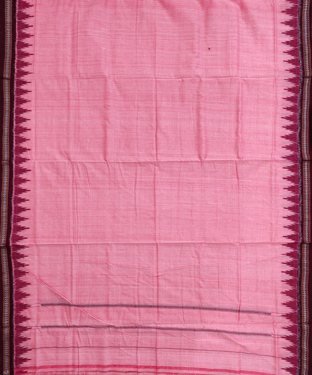 Pink maroon border handwoven cotton sambalpuri dhoti