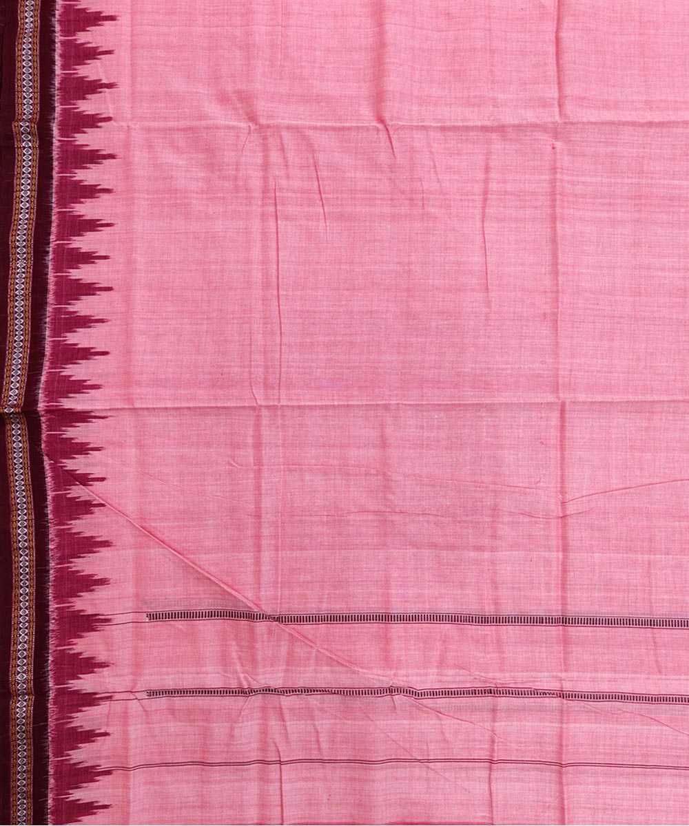 Pink maroon border handwoven cotton sambalpuri dhoti