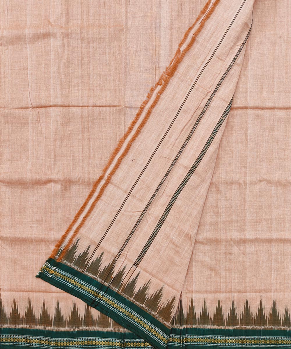 Beige green border handwoven sambalpuri cotton dhoti