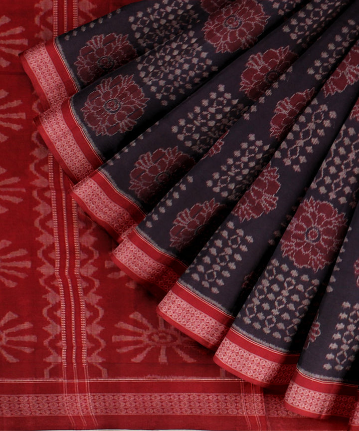 Navy blue red handloom cotton sambalpuri saree