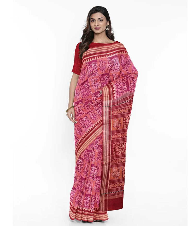 Mazenta brown maroon cotton handwoven sambalpuri saree