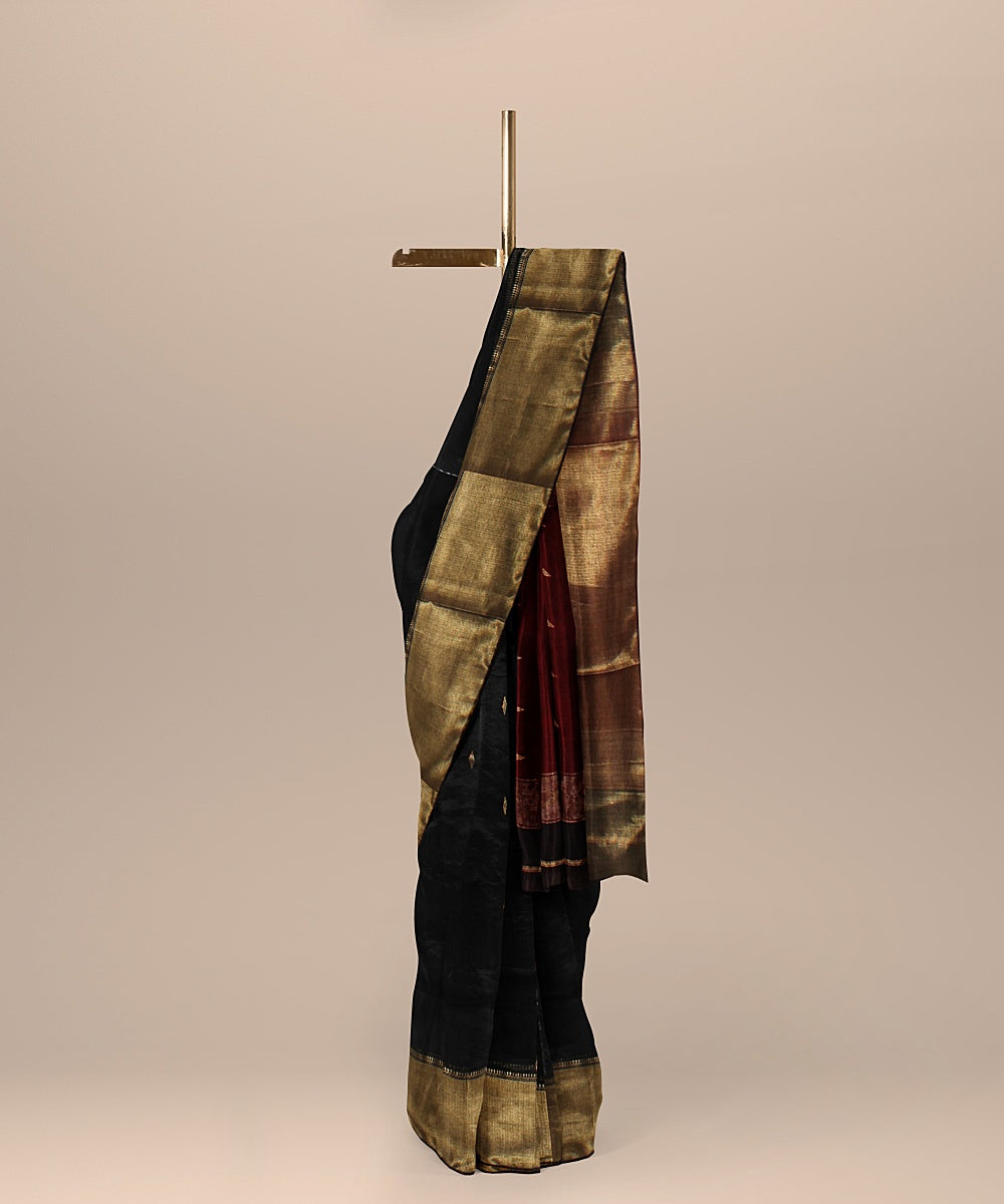 Black red handloom maheshwari cotton silk saree