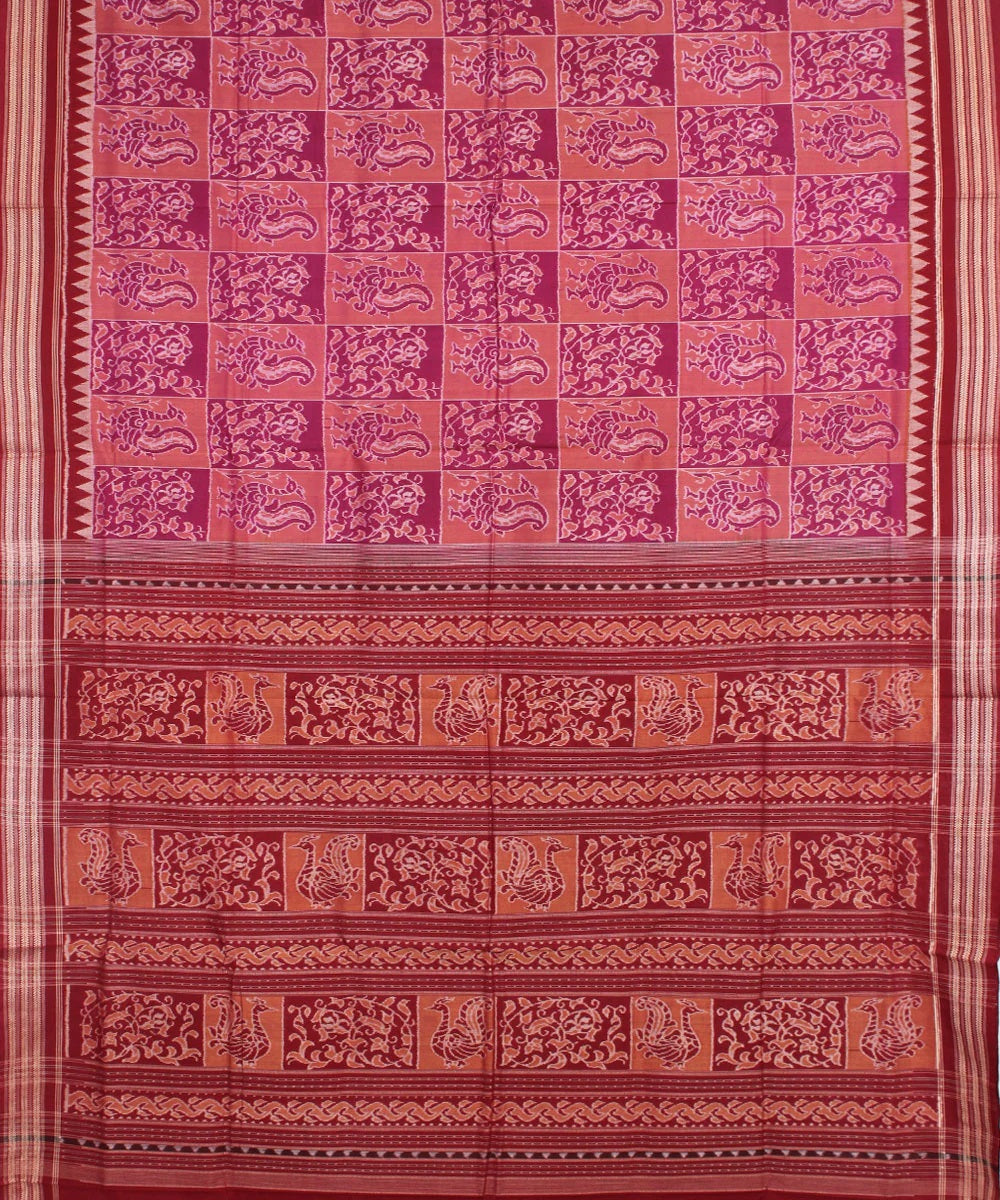 Mazenta brown maroon cotton handwoven sambalpuri saree