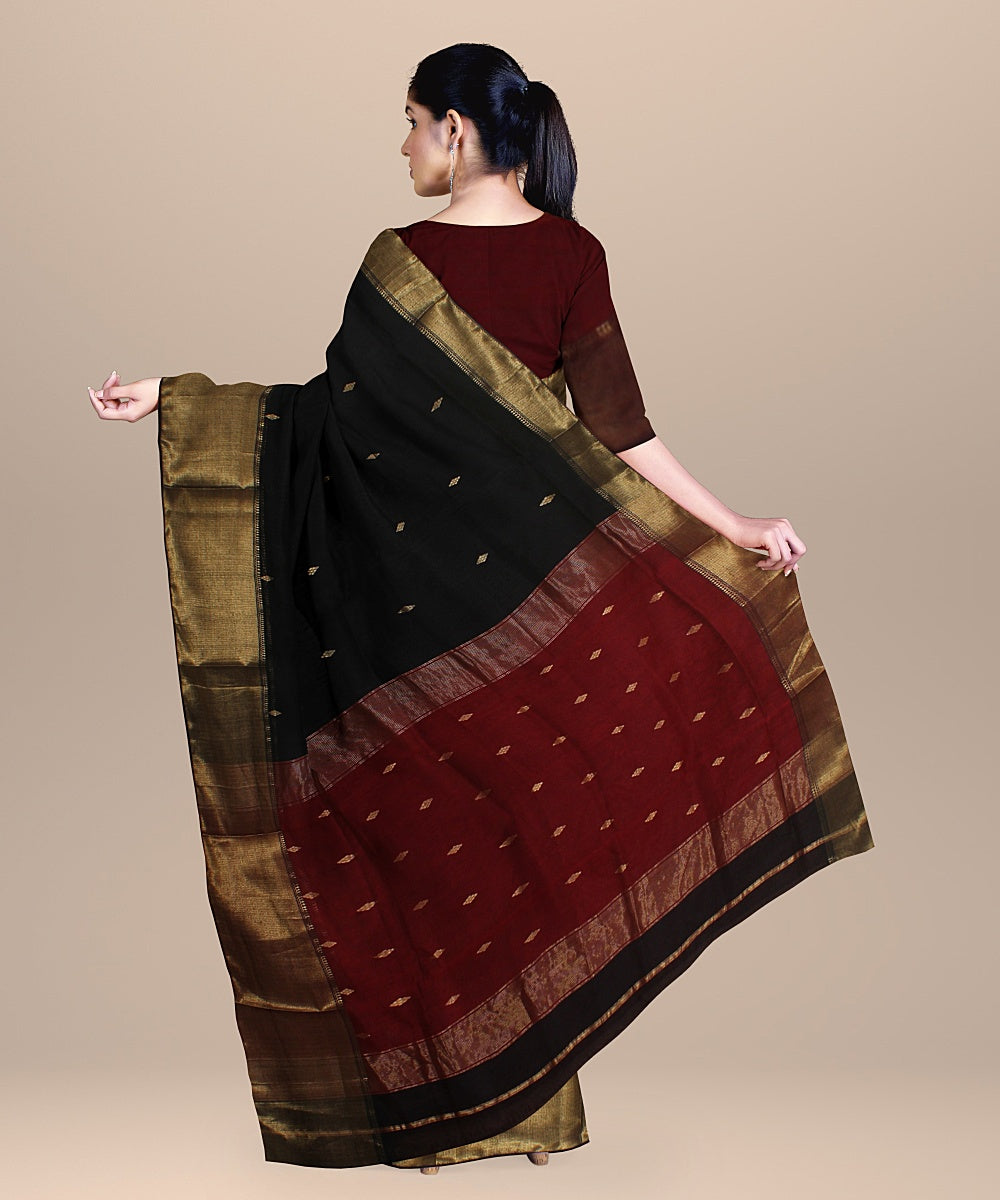 Black red handloom maheshwari cotton silk saree