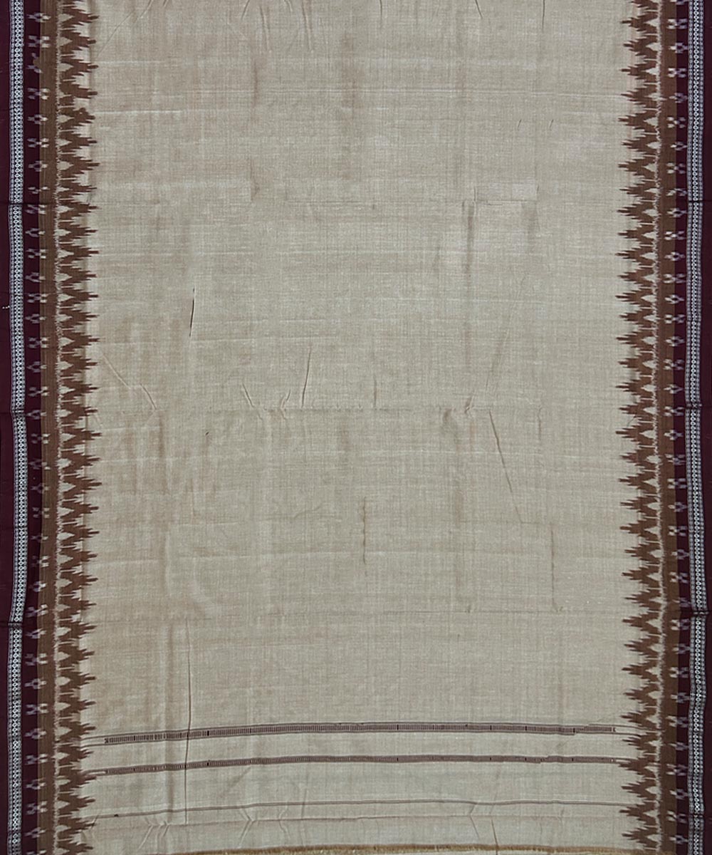 Beige maroon border handwoven sambalpuri cotton dhoti