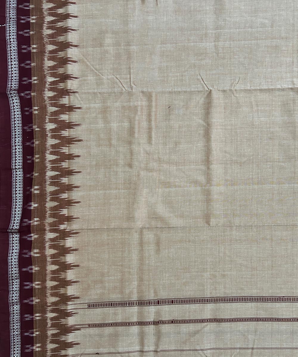 Beige maroon border handwoven sambalpuri cotton dhoti