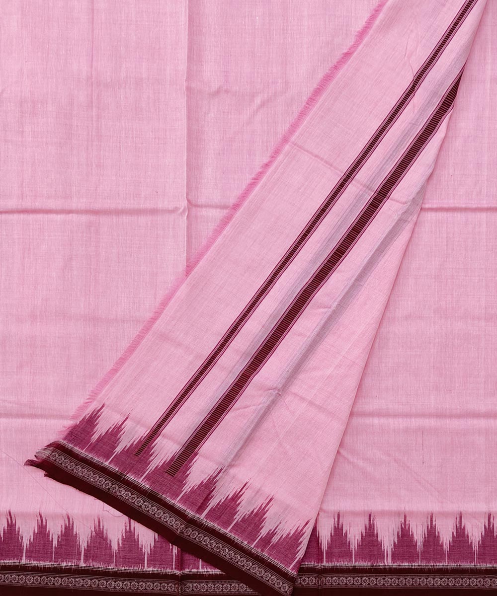 Pink maroon border handwoven sambalpuri cotton dhoti