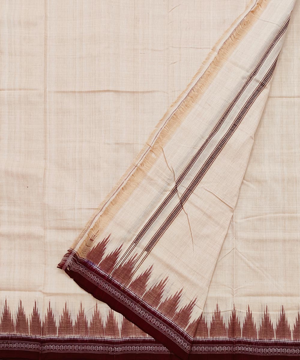 Beige maroon border handwoven cotton sambalpuri dhoti