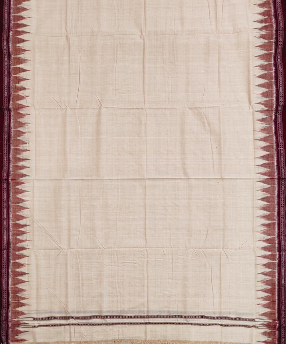 Beige maroon border handwoven cotton sambalpuri dhoti