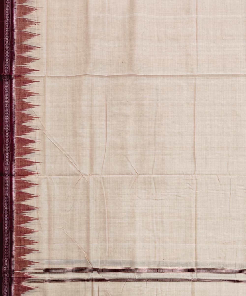 Beige maroon border handwoven cotton sambalpuri dhoti