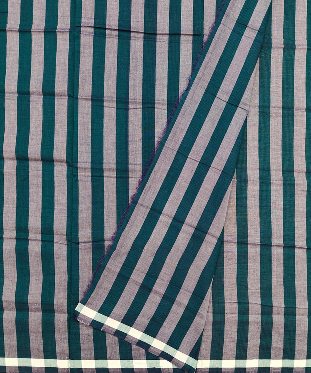 Dark green grey stripe handwoven nuapatna cotton lungi