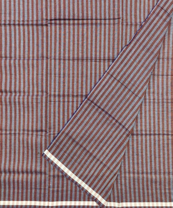 Brown grey stripe handwoven cotton nuapatna lungi