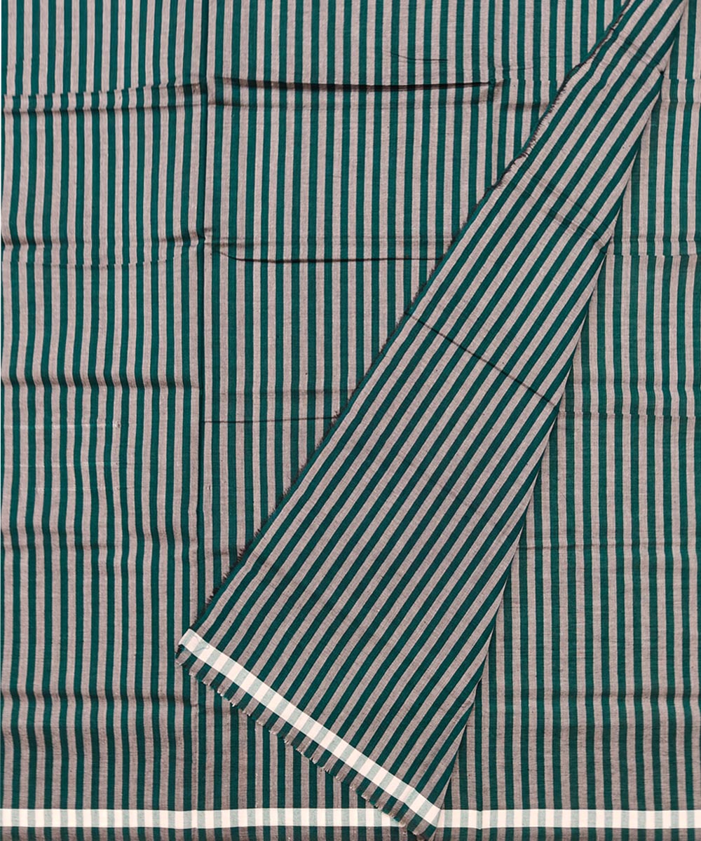 Dark green grey stripe handwoven cotton nuapatna lungi