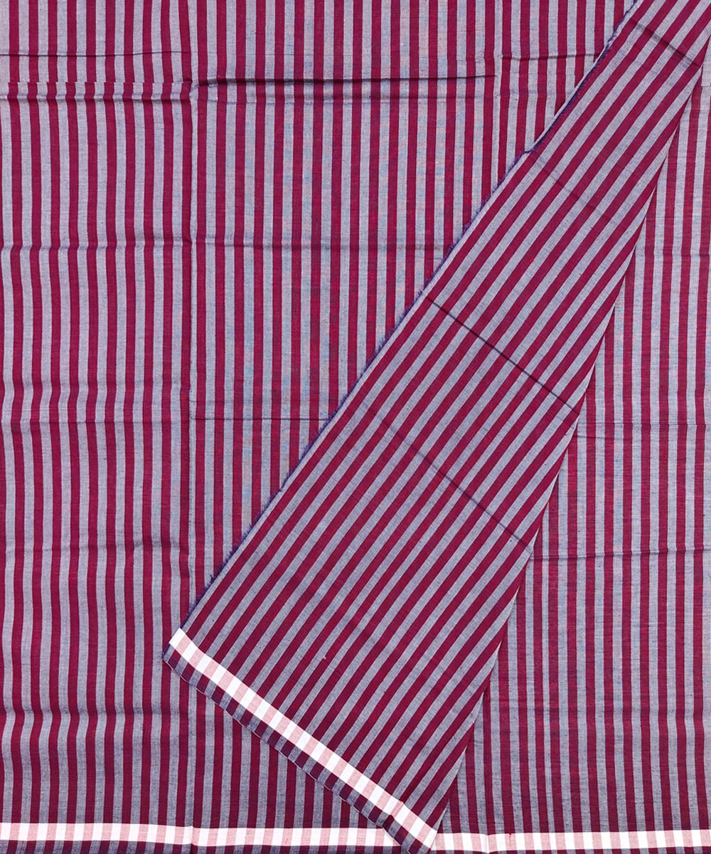 Maroon grey stripe handwoven cotton nuapatna lungi