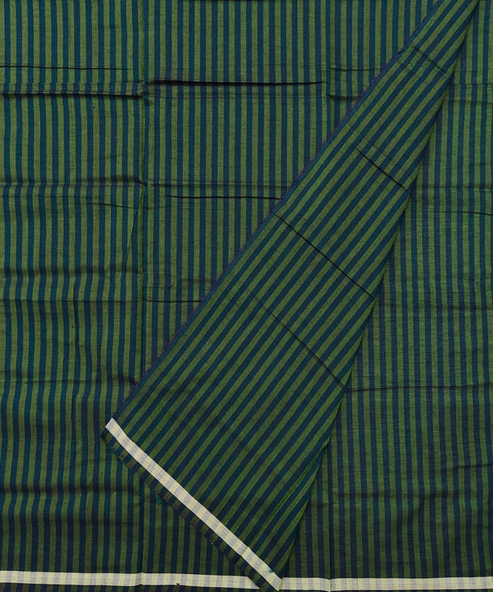 Dark green blue stripe handwoven cotton nuapatna lungi