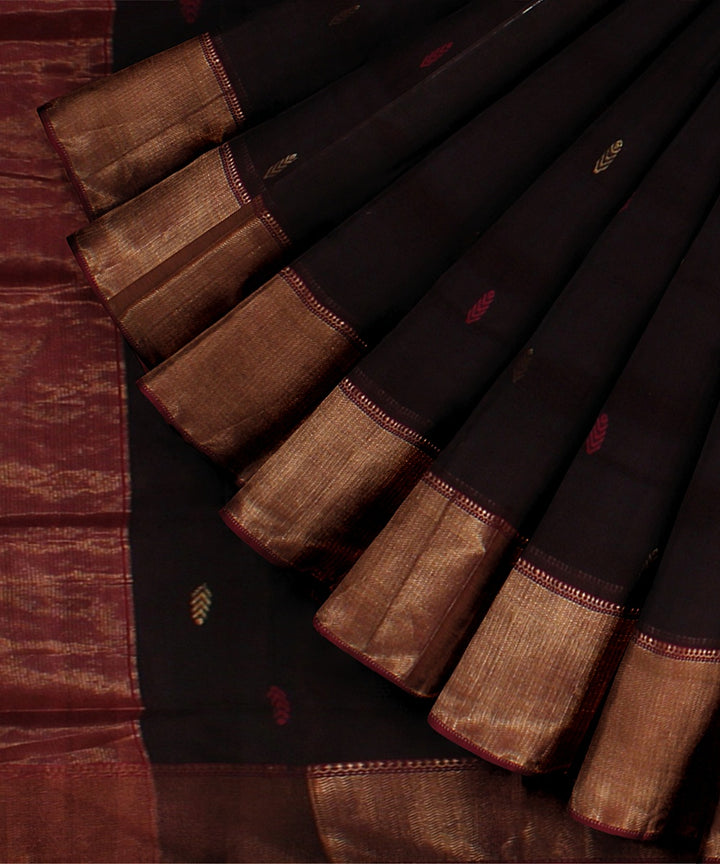 Deep maroon magenta handloom maheshwari cotton silk saree