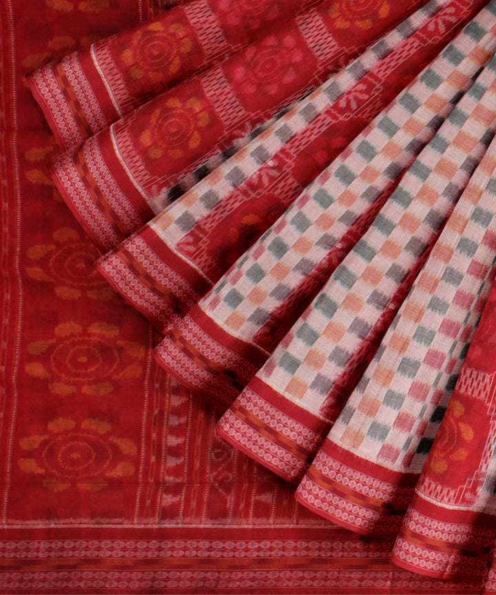 Multicolor red cotton handloom sambalpuri saree