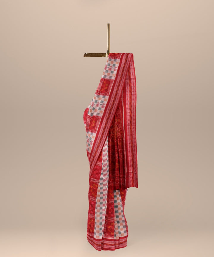 Multicolor red cotton handloom sambalpuri saree