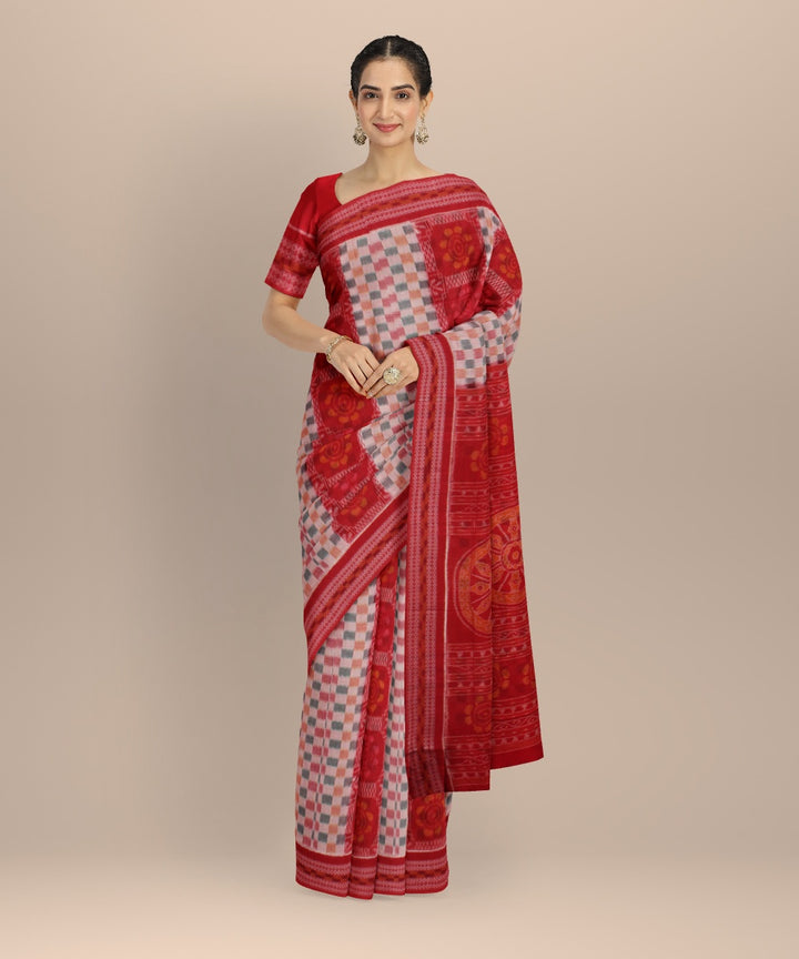 Multicolor red cotton handloom sambalpuri saree