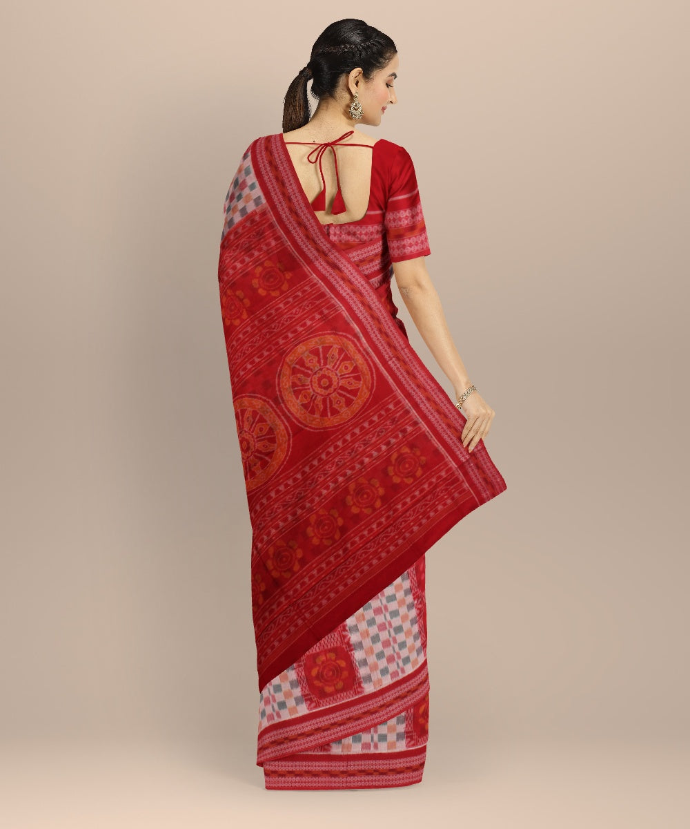 Multicolor red cotton handloom sambalpuri saree